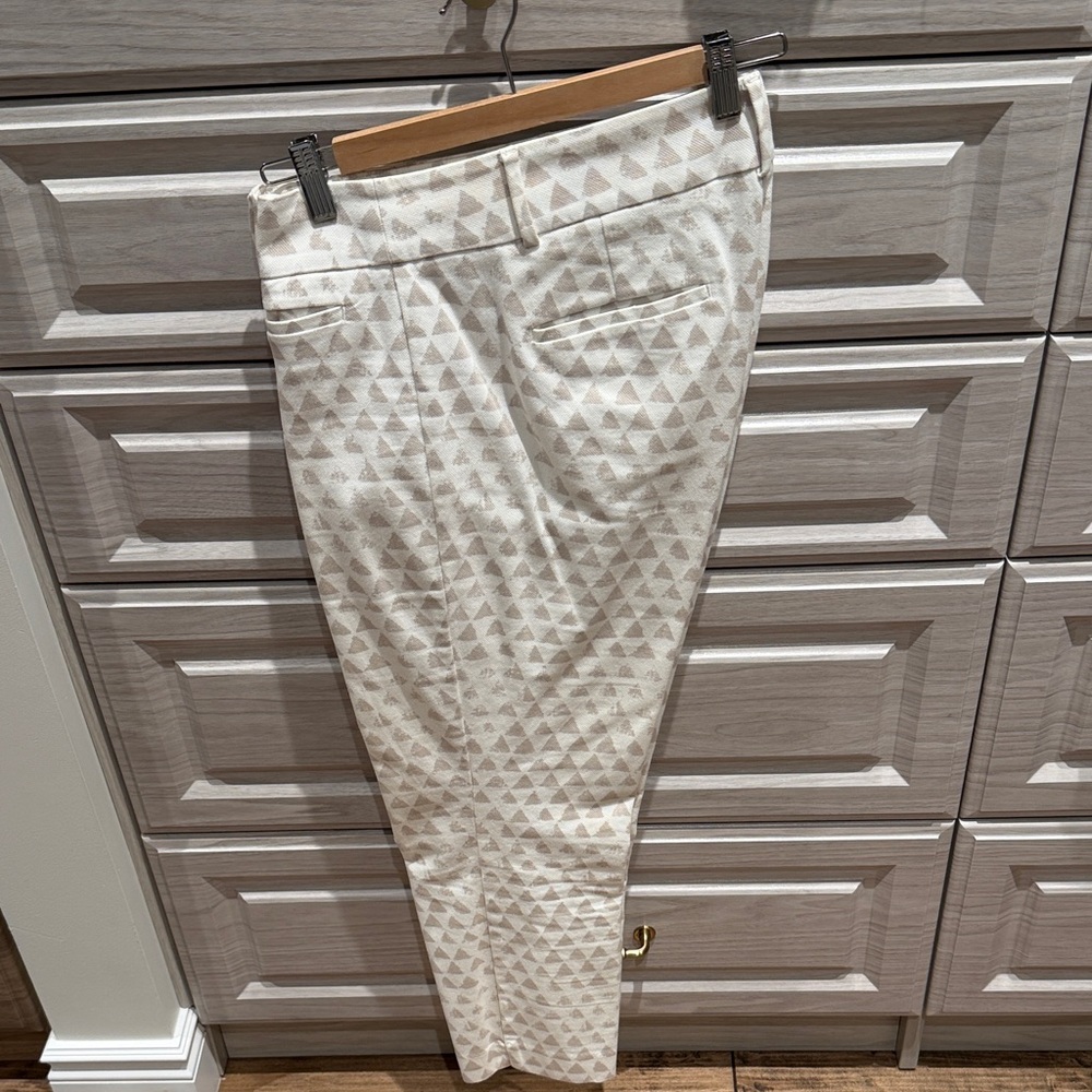 LOFT Marisa Cream Geometric Ankle Pants